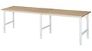 Arbetsbord Rickard, stativ 60 x 30 mm, skiva i massiv bok, BxD 3000 x 800 mm, ljusgrå