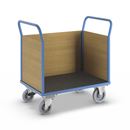 Plattformsvagn Line, med 3 höga väggar, centralbroms, LxB 1150 x 700 mm, elastiska hjul