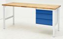 Arbetsbänk Jostein, bredd 2000 mm, 3 lådor 1 x 125 / 2 x 175 mm, ljusgrå/gentianablå