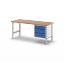 Arbetsbänk Jostein, bredd 2000 mm, 3 lådor 1 x 125 / 2 x 175 mm, ljusgrå/gentianablå