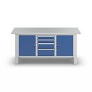 Arbetsbänk Henning, skivans tjocklek 1850 mm, 4 lådor, 2 dörrar, stålplåtsskiva