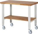 Mobil arbetsbänk Majken, 4 länkhjul, hyllplan, skiva BxD 1250 x 700 mm
