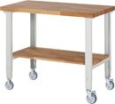 Mobil arbetsbänk Majken, 2 fasta hjul/2 länkhjul, hyllplan, skiva BxD 1250 x 700 mm