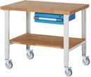 Mobil arbetsbänk Majken, 4 länkhjul, 1 låda, hyllplan, skiva BxD 1250 x 900 mm