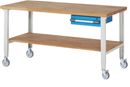 Mobil arbetsbänk Majken, 2 fasta hjul/2 länkhjul, 1 låda, hyllplan, skiva BxD 2000 x 900 mm