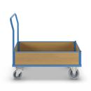 Plattformsvagn Line, med 4 halvhöga väggar, centralbroms, LxB 1300 x 800 mm, elastiska hjul