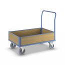 Plattformsvagn Line, med 4 halvhöga väggar, centralbroms, LxB 1300 x 800 mm, elastiska hjul