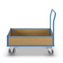 Plattformsvagn Line, med 4 halvhöga väggar, centralbroms, LxB 1300 x 800 mm, elastiska hjul