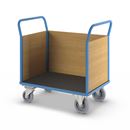 Plattformsvagn Line, med 3 höga väggar, centralbroms, LxB 1150 x 700 mm, elastiska hjul