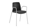 Stol Helmer, sits stoppad, ryggstöd plast, 4-pack, sits svart, underrede vitt, med armstöd