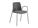 Stol Helmer, sits stoppad, ryggstöd plast, 4-pack, sits mörkgrå, underrede silver, med armstöd