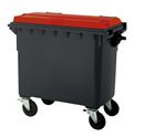 Sopkärl på hjul Vilma, volym 660 l, BxHxD 1360 x 1235 x 765 mm, antracitgrå/röd
