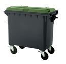 Sopkärl på hjul Vilma, volym 660 l, BxHxD 1360 x 1235 x 765 mm, antracitgrå/grön