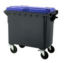 Sopkärl på hjul Vilma, volym 660 l, BxHxD 1360 x 1235 x 765 mm, antracitgrå/blå