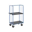 Plockvagn med gallersidor Bodil, massivgummihjul, lastyta LxB 975 x 700 mm, 2 hyllplan, med kant