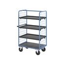 Plockvagn med gallersidor Bodil, massivgummihjul, lastyta LxB 975 x 700 mm, 4 hyllplan, med kant