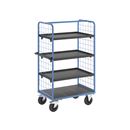 Plockvagn med gallersidor Bodil, massivgummihjul, lastyta LxB 975 x 700 mm, 4 hyllplan, med kant