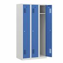 Klädskåp Amsterdam, 3 sektioner, ljusgrå/ljusblå, bredd 900 mm, cylinderlås