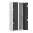 Klädskåp med två fack Amsterdam, 2 sektioner, bredd 800 mm, 4 fack, ljusgrå/basaltgrå