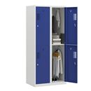 Klädskåp med två fack Amsterdam, 2 sektioner, bredd 800 mm, 4 fack, ljusgrå/gentianablå
