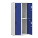 Klädskåp med två fack Amsterdam, 2 sektioner, bredd 800 mm, 4 fack, ljusgrå/gentianablå