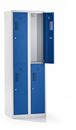 Klädskåp med två fack Amsterdam, 2 sektioner, bredd 600 mm, 4 fack, ljusgrå/gentianablå