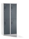 Klädskåp med två fack Amsterdam, 2 sektioner, bredd 800 mm, 4 fack, ljusgrå/basaltgrå