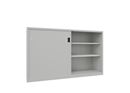 Verkstadsskåp med skjutdörrar Ellinor, höjd 1200 mm, dörrar helt i plåt, BxD 2000 x 400 mm, med skiljevägg och 2 x 2 hyllplan, dörr ljusgrå