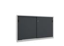 Verkstadsskåp med skjutdörrar för tung belastning Ellinor, höjd 1200 mm, dörrar helt i plåt, BxD 2000 x 600 mm, med skiljevägg och 2 x 2 hyllplan, dörr antracit