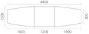 Konferensbord Elips, höjd 720 mm, BxD 4400 x 1200/800 mm, vit/förkromad